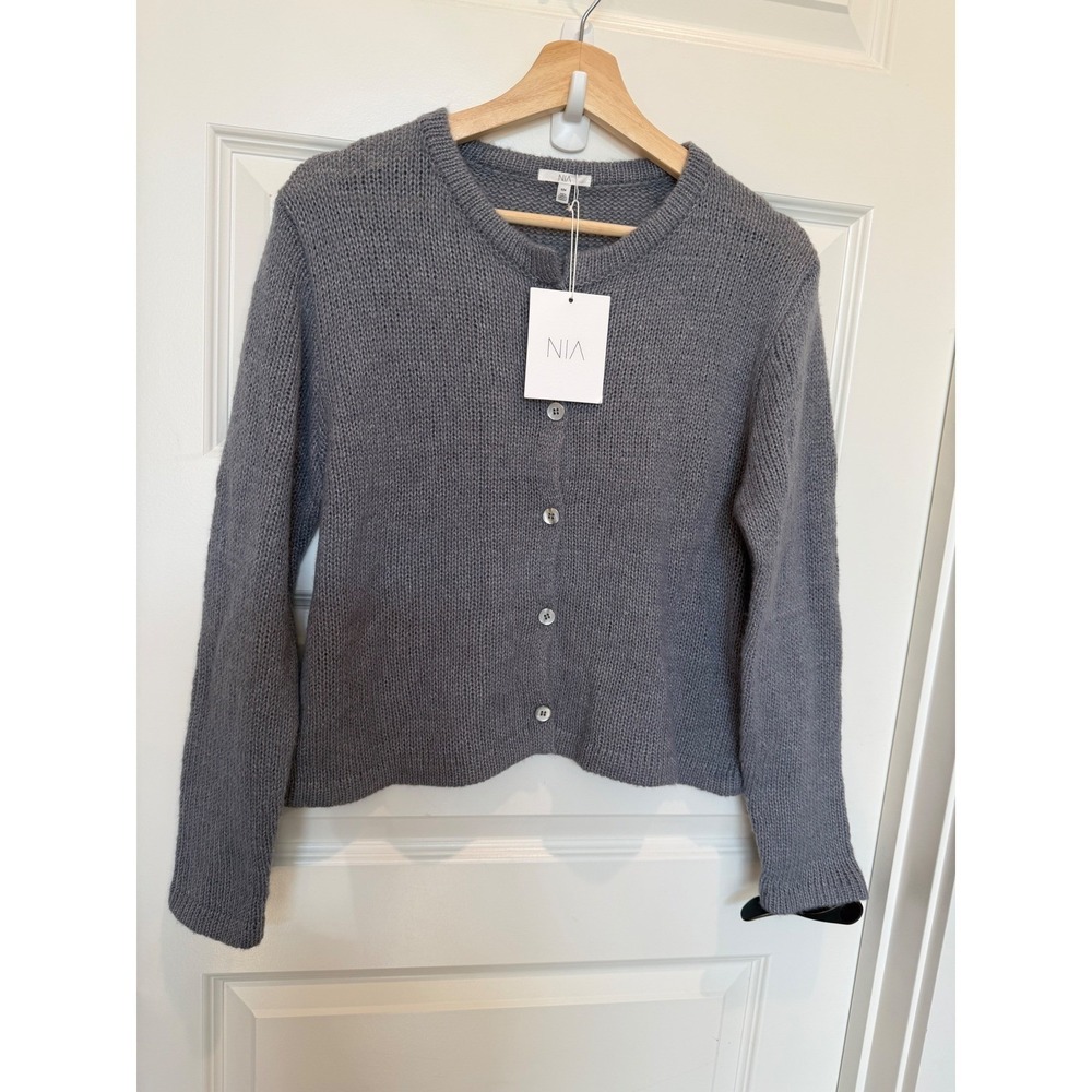 NIA The Brand Charcoal Grey Wool Blend Chunky Knit Button Front Cardigan S/M NEW